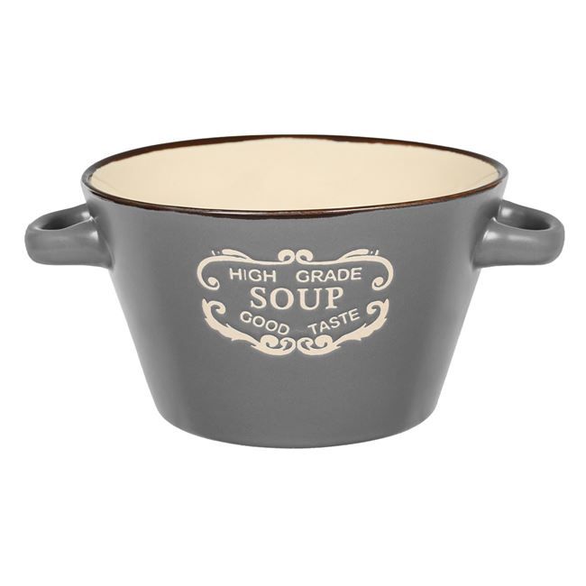 Керамична купа за супа с релефни букви - Сива - 650 мл.