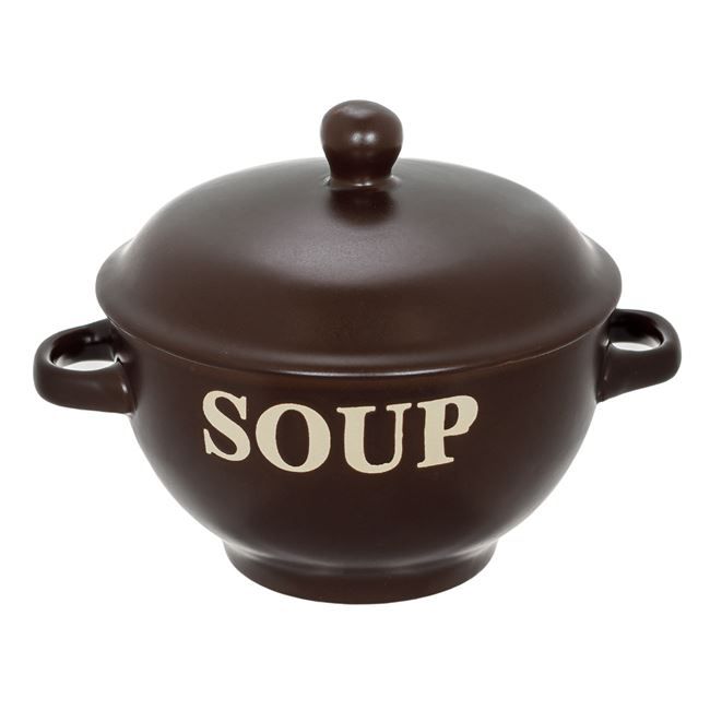 Керамична купа за супа с капак и надпис "SOUP" - 650мл