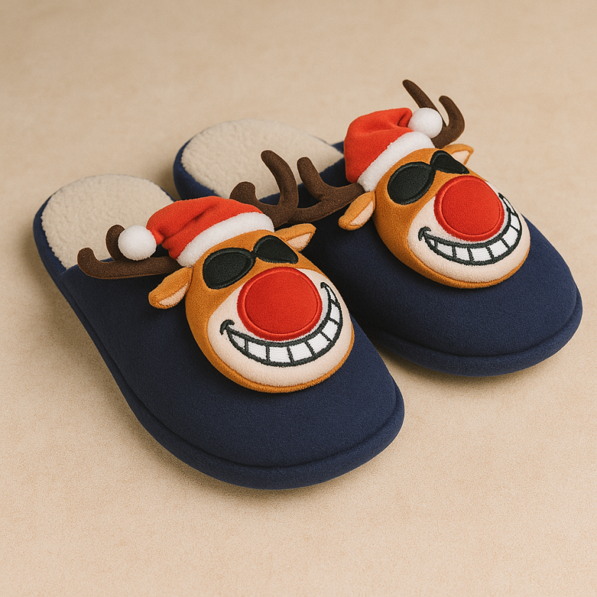 Забавни 3D Мъжки Коледни чехли - Елен с очила