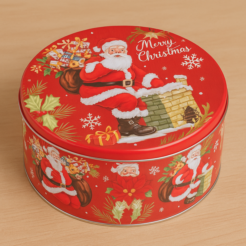 Метална коледна кутия за сладки - Кръгла - 25 x 11 см.