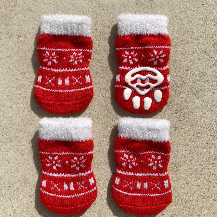 Коледни чорапи за куче - 4 бр.