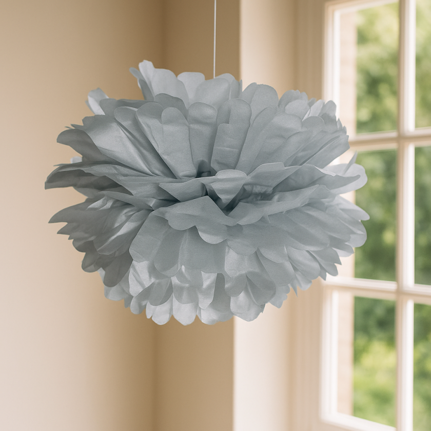 Парти декоративен помпон - сребрист - 40 см.