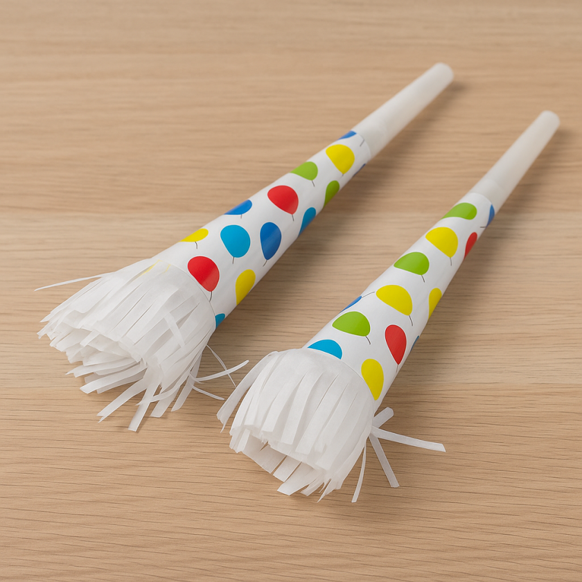 Парти тромби - цветни точки - с ресни - 6 бр.