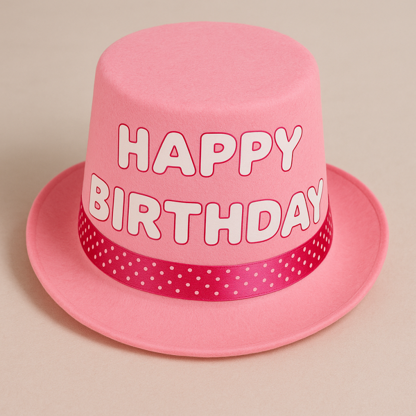 Парти шапка - тъмно розова - бомбе - Happy Birthday