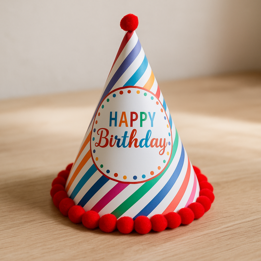 Парти шапка - Happy Birthday - цветно райе