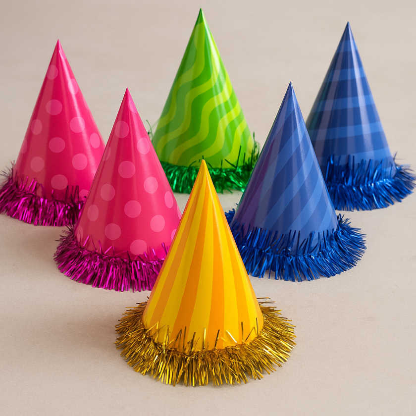 Парти шапки - цветни - 6 бр.