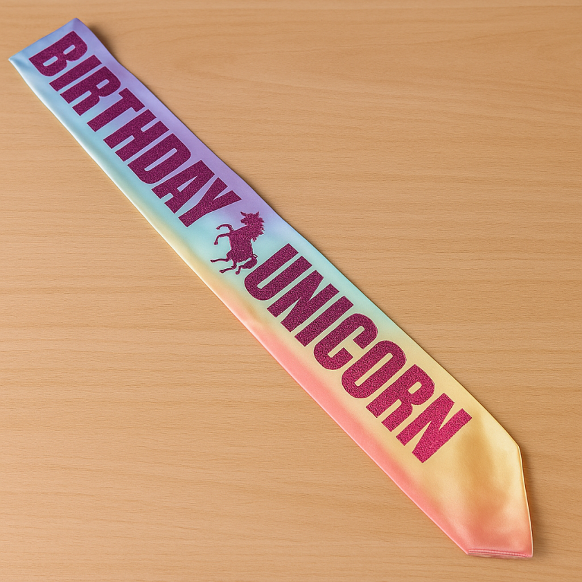 Парти лента - цветна - Happy Birthday - еднорог - 78.5 см.