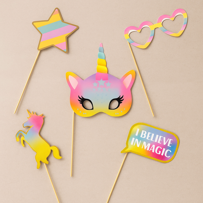Парти аксесоари за снимки - еднорог - 5 бр.