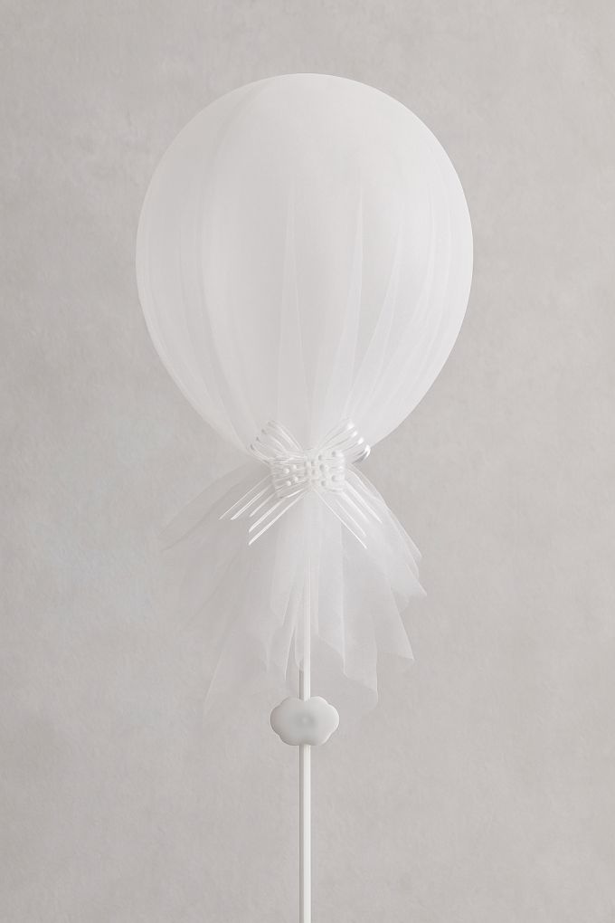 Парти балон - с панделка - бял - 35 см.