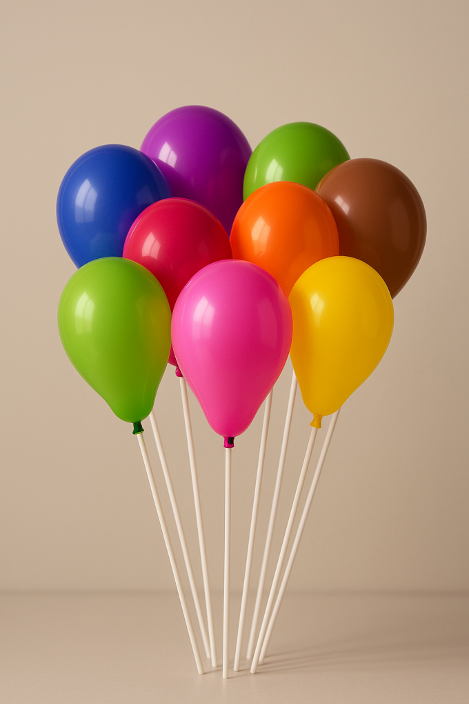 Парти балони - цветни - с дръжки - 23 см. - 10 бр.