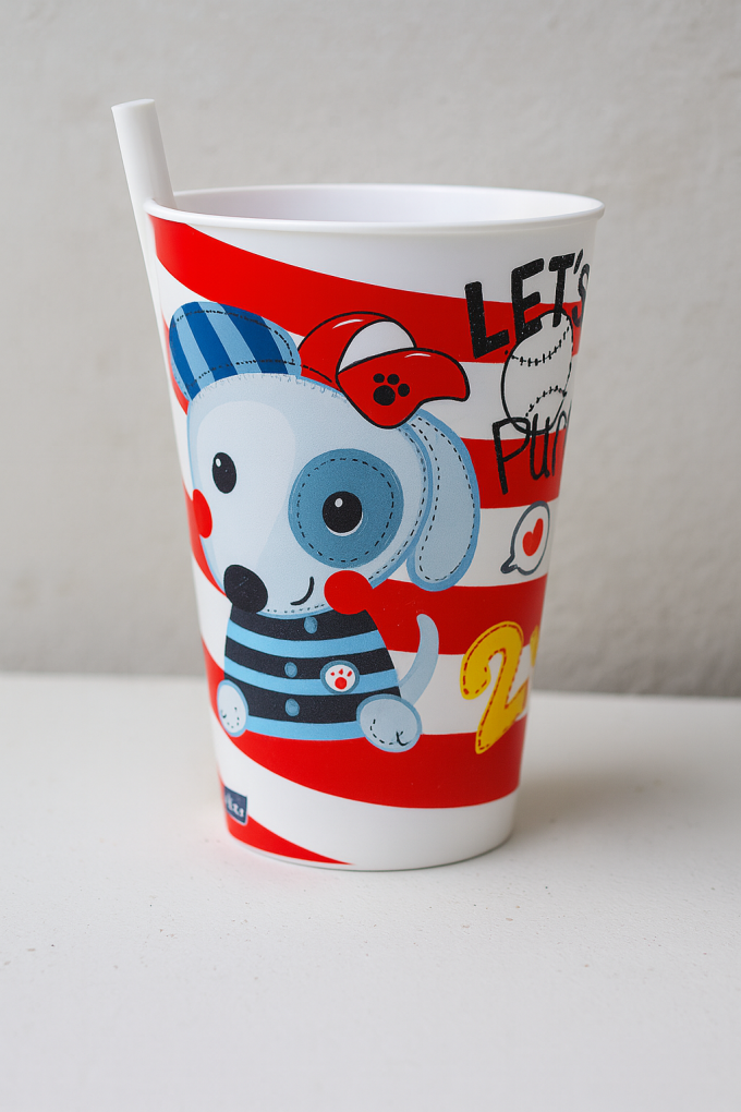 Чаша със сламка Куче - 400 мл.