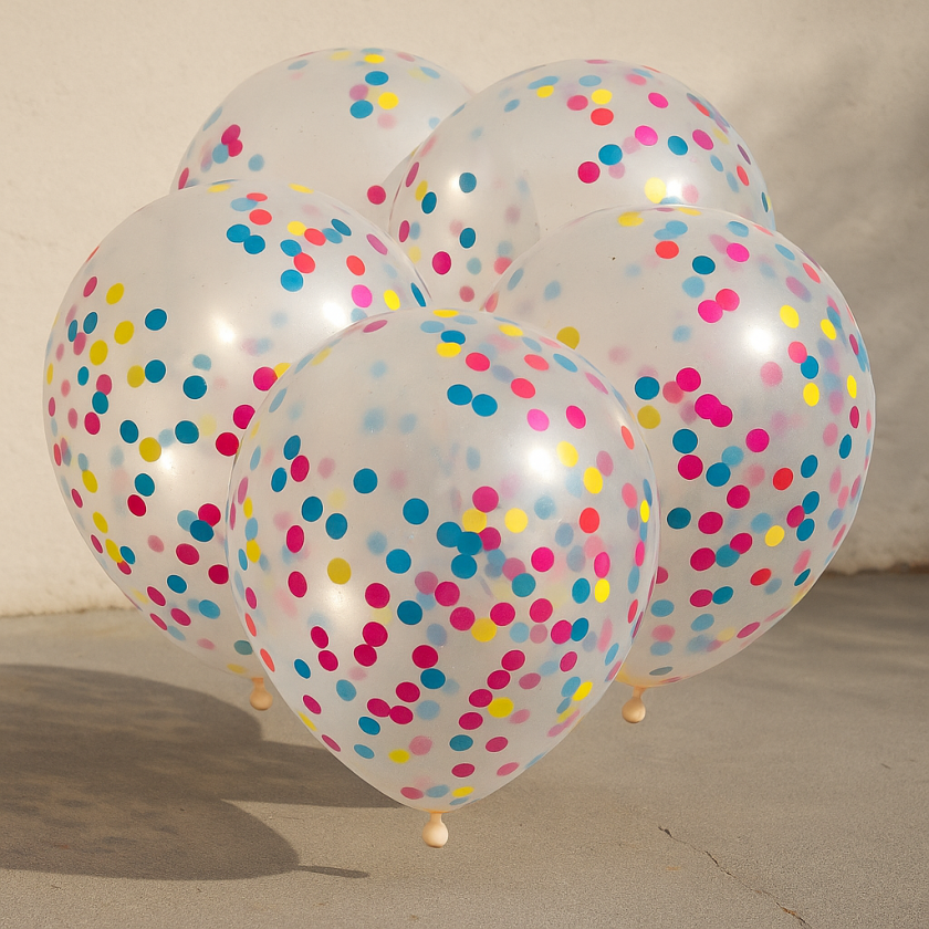 Парти балони - с цветни конфети - 30 см. - 5 бр.