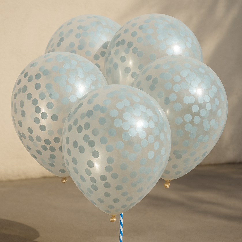 Парти балони - със сини конфети - 23 см. - 5 бр.
