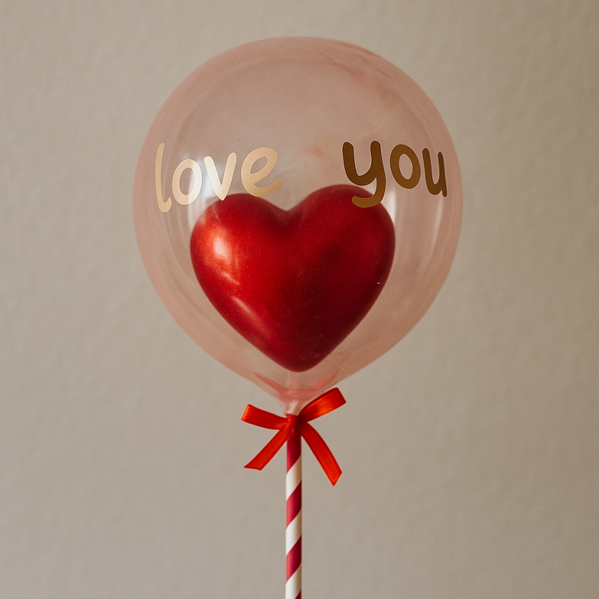 Парти балон - прозрачен - червени пера - 11 см.