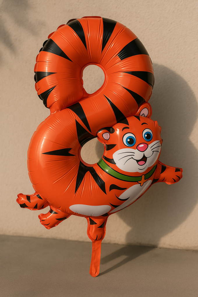 Парти балон - тигър - цифра 8 - 35 х 48 см.