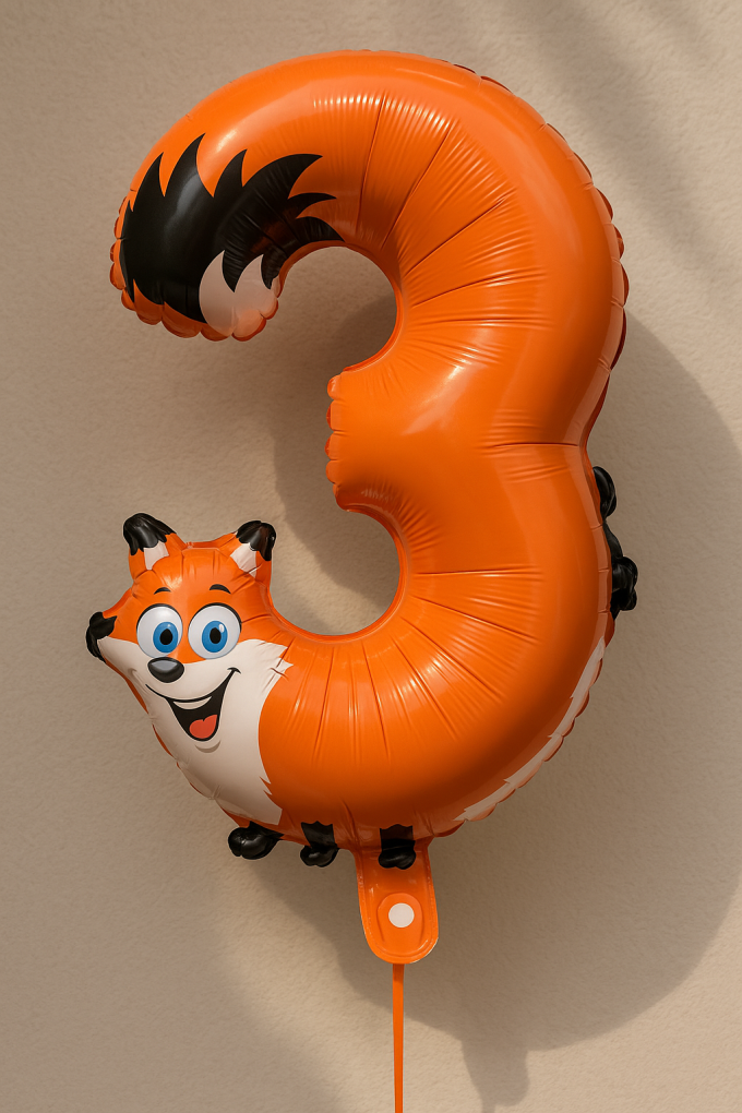 Парти балон - лисица - цифра 3 - 30 х 49 см.