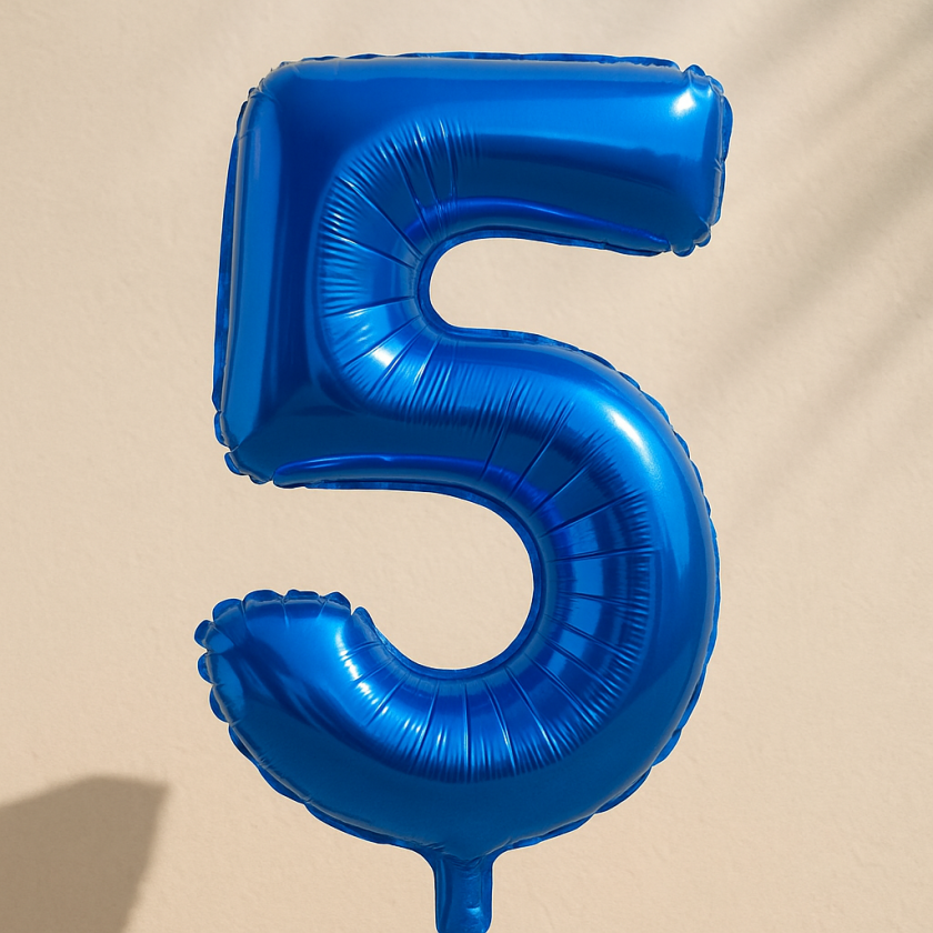 Парти балон - син - цифра 5 - 50 х 76 см.