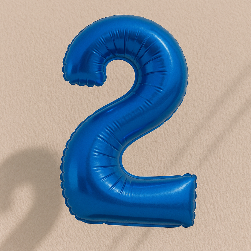Парти балон - син - цифра 2 - 60 х 76 см.