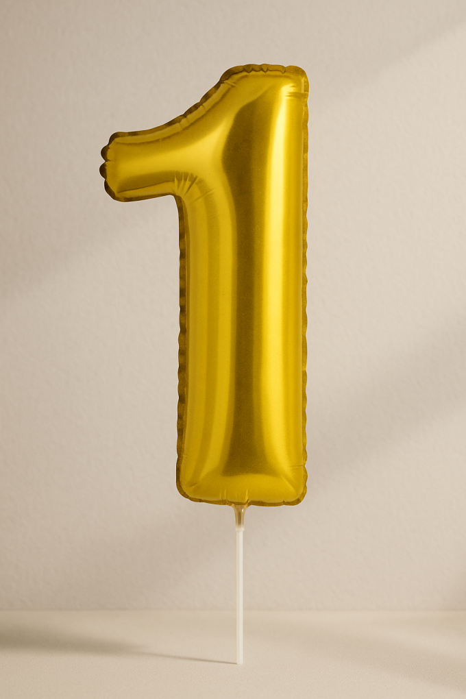 Парти балон - златист - цифра 1 - 30 х 12 см.