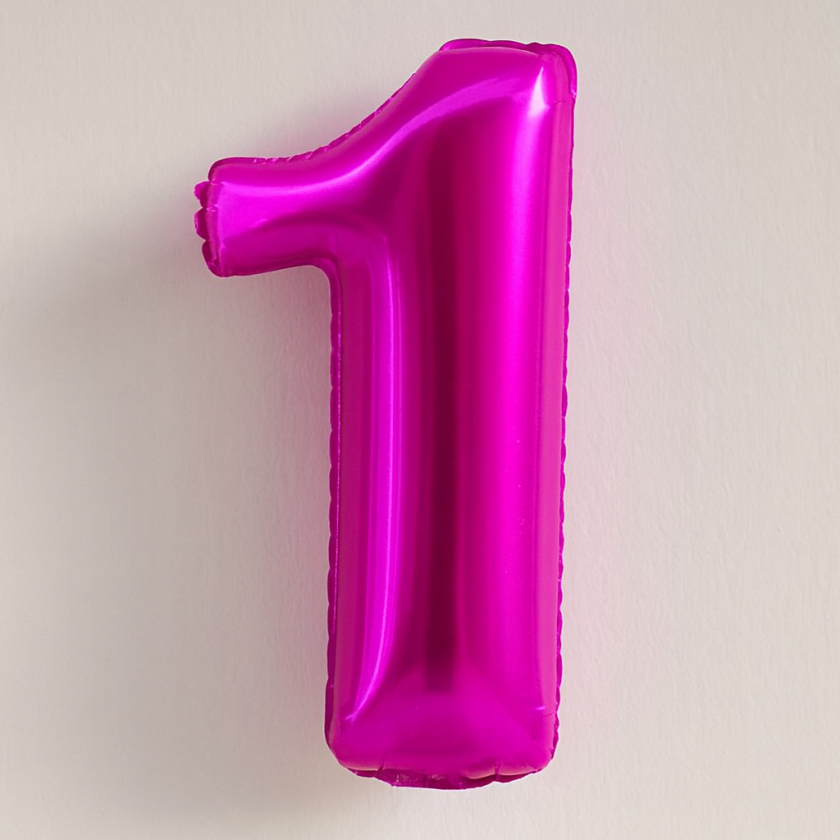 Парти балон - цикламен - цифра 1 - 43 х 20 см.