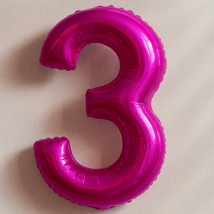 Парти балон - цикламен - цифра 3 - 48 х 26 см.