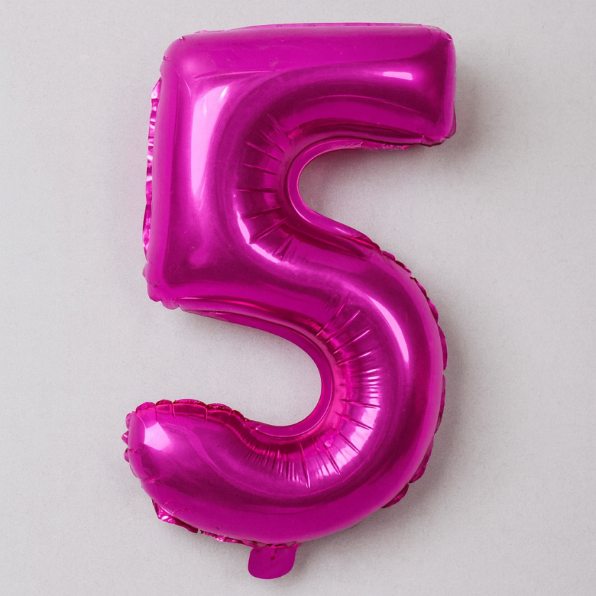 Парти балон - цикламен - цифра 5 - 48 х 26 см.