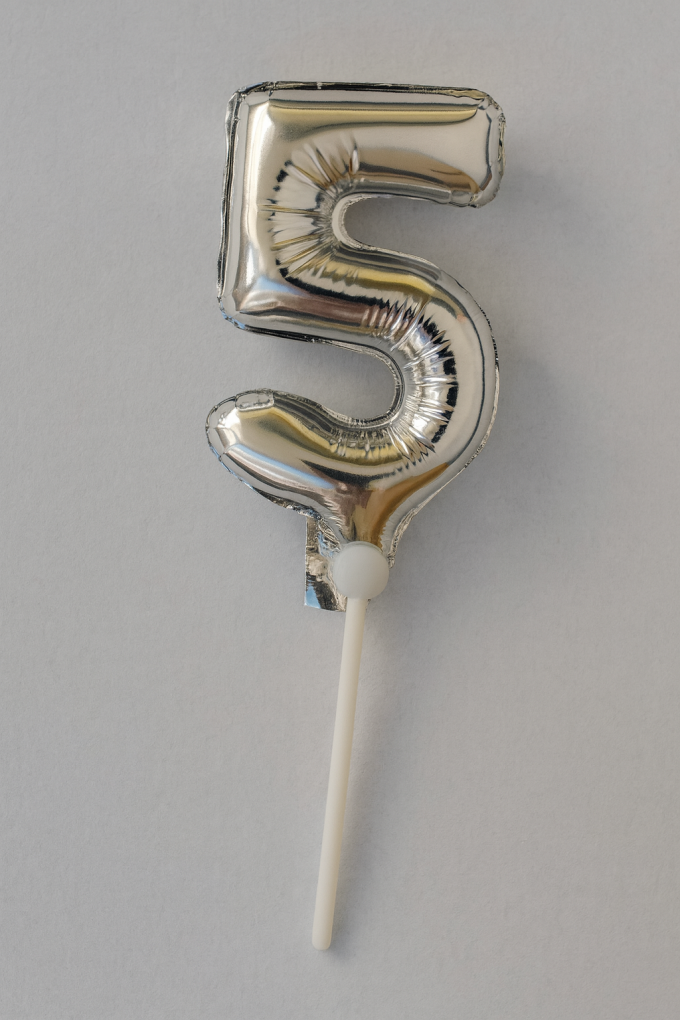 Парти балон - сребрист - цифра 5 - 15 см.