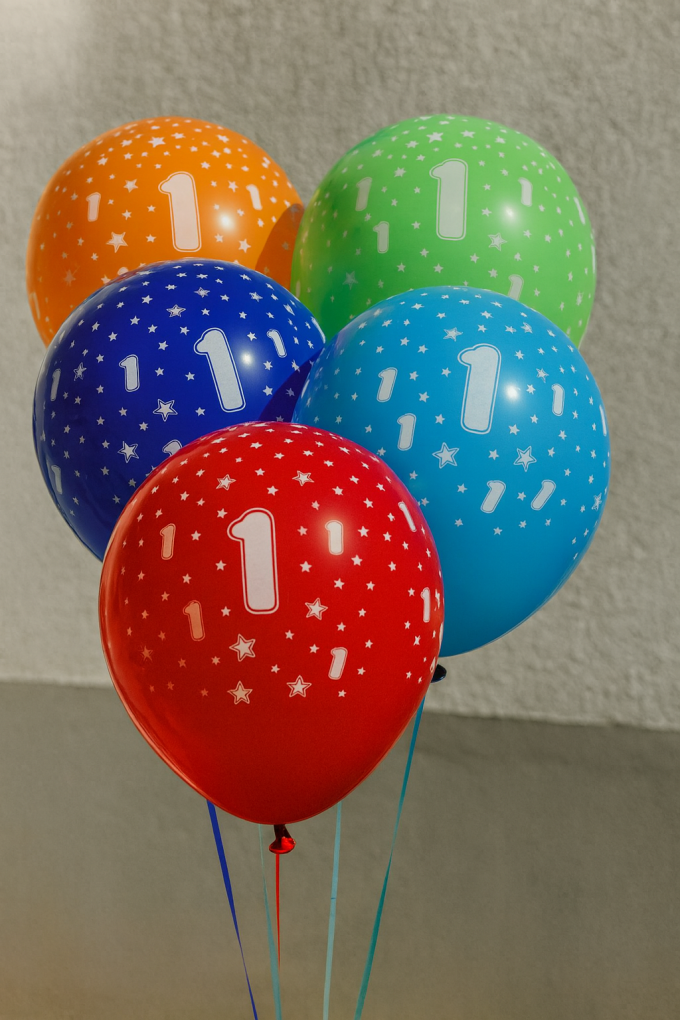 Парти балони - цветни - цифра 1 - 30 см. - 5 бр.