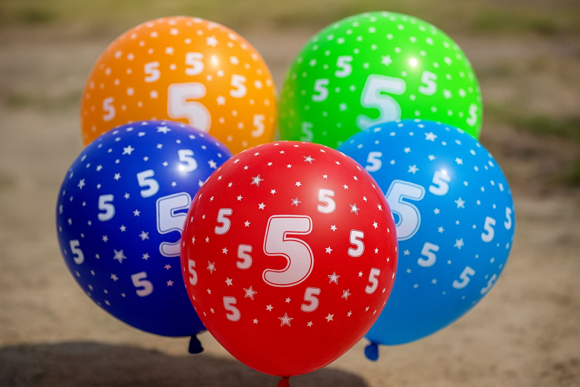 Парти балони - цветни - цифра 5 - 30 см. - 5 бр.