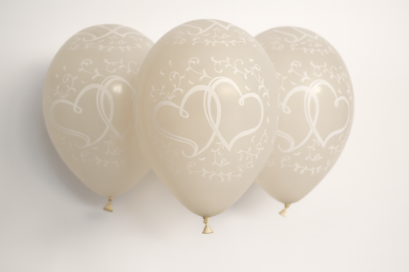 Парти балони - прозрачни - бели сърца - 30 см. - 10 бр.