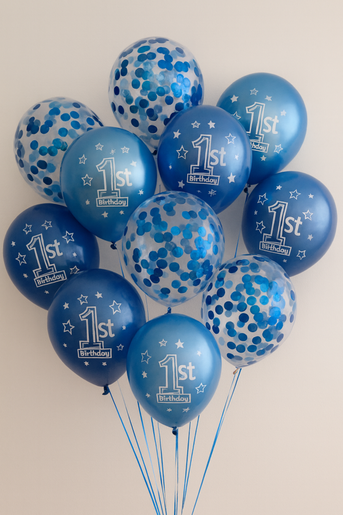 Парти балони - 1st Birthday - сини - 30 см. - 12 бр.