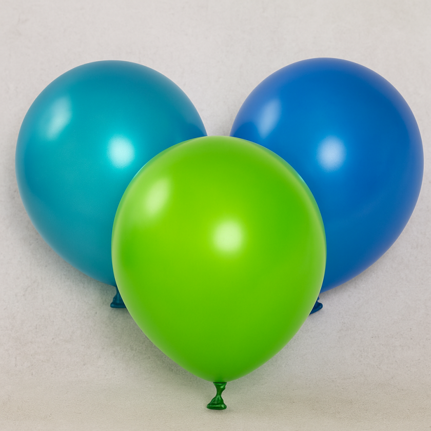 Парти балони - сини и зелени - 3 цвята - 23 см. - 10 бр.