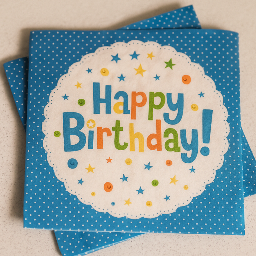 Парти салфетки - сини - Happy Birthday - 33 х 33 см. - 20 бр.