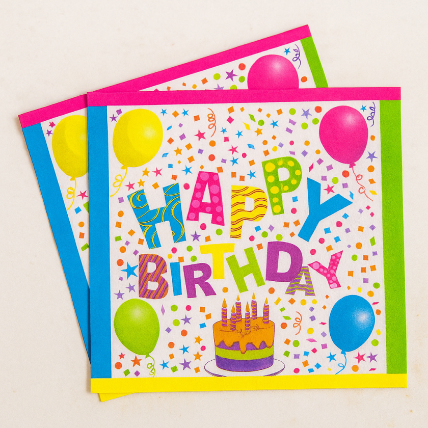Парти салфетки - цветни - Happy Birthday - 33 х 33 см. - 20 бр.