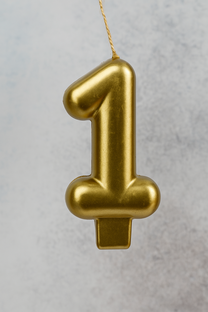 Свещ за торта - цифра 1 - златиста