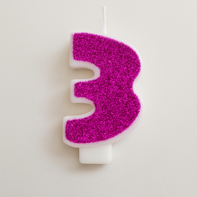 Свещ за торта - цифра 2 - лилава - брокат