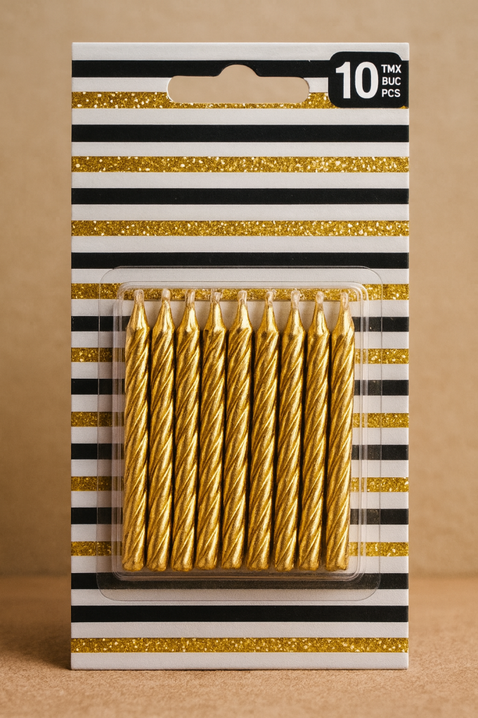 Свещи за торта - златисти - 6 см. - 10 бр.