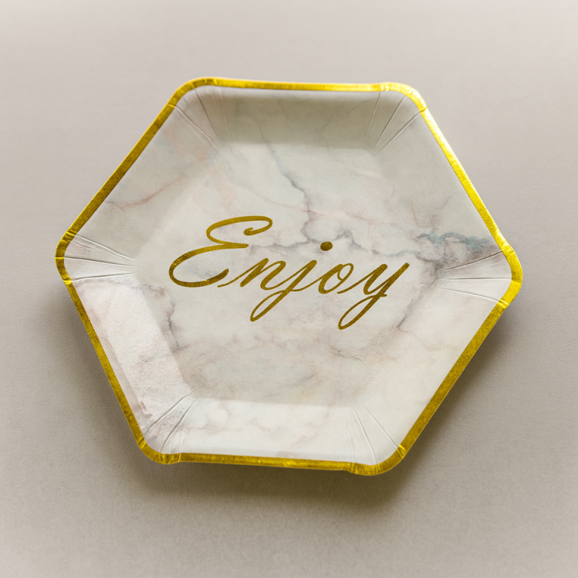 Парти чинии - златисти - мрамор - картонени - 18 см. - 6 бр.