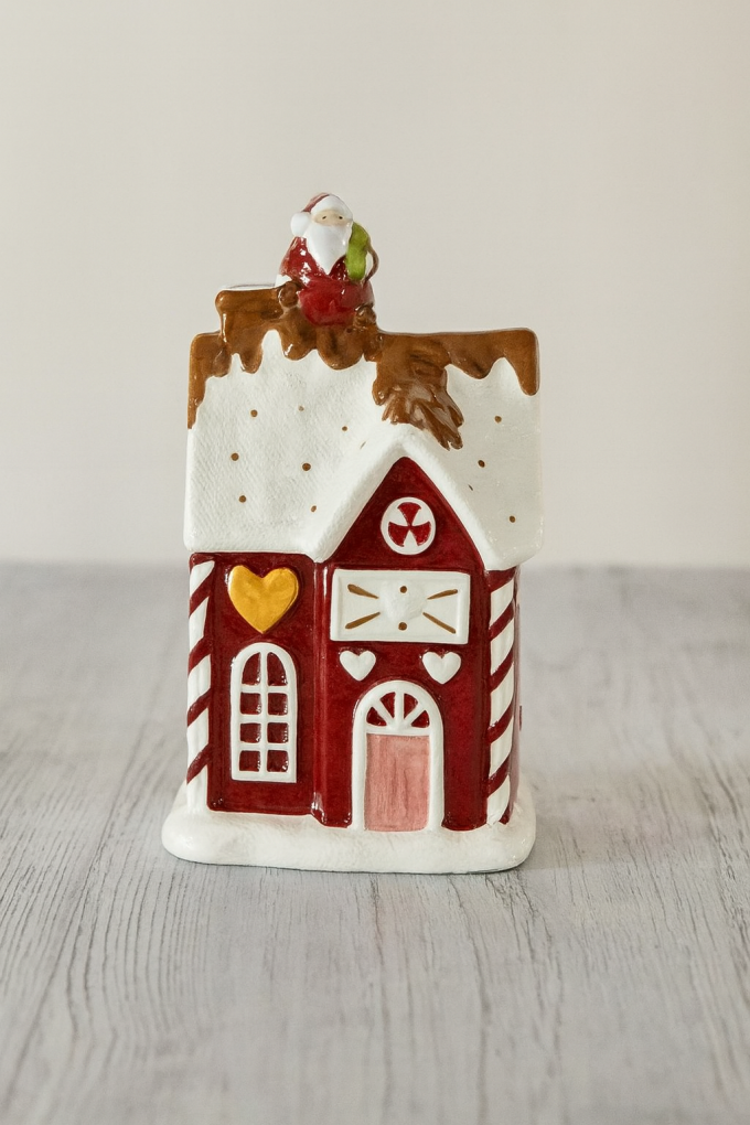 Коледна кутия за бисквити - Керамична къщичка "Gingerbread" -15 x 14 x 28 см.
