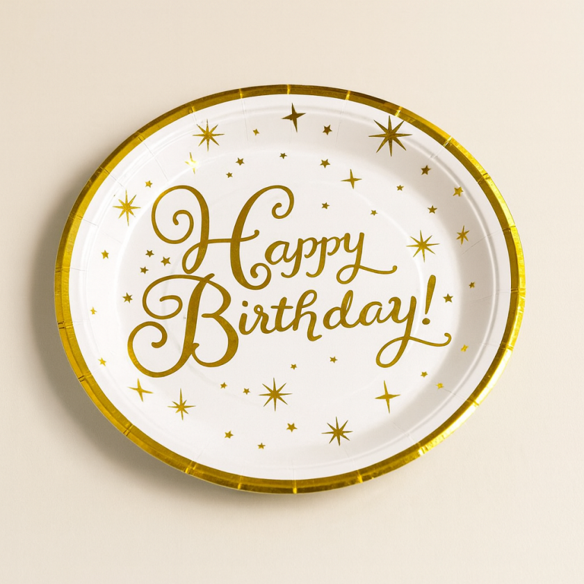 Парти чинии - Happy Birthday - картонени - 23 см. - 6 бр.