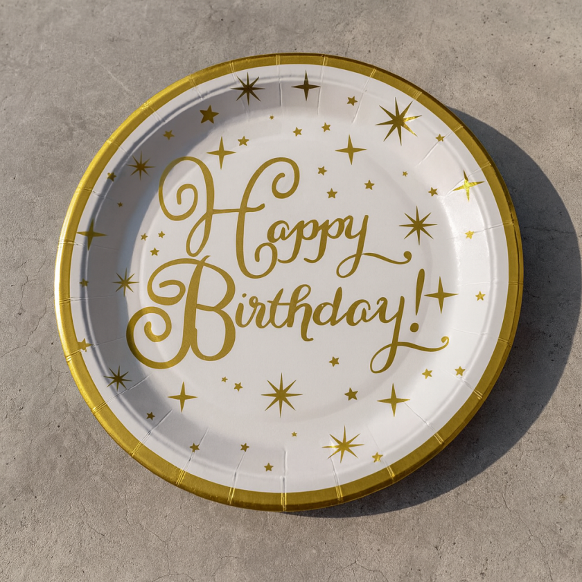 Парти чинии - Happy Birthday - картонени - 18 см. - 6 бр.