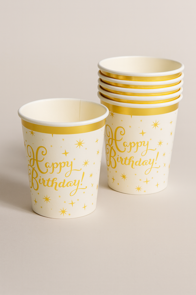 Парти чаши - Happy Birthday - картонени - 270 мл. - 6 бр.