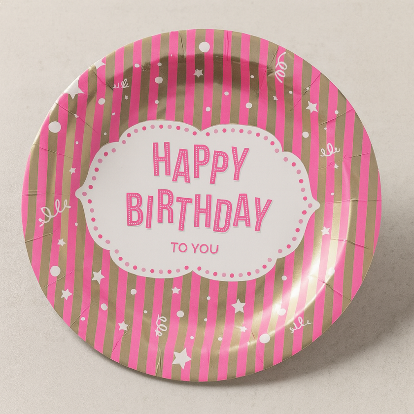 Парти чинии - райе - картонени - 18 см. - 6 бр.