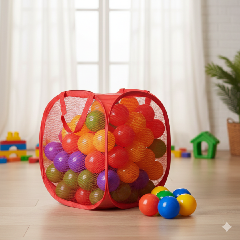 Разноцветни топчета - пластмасови - 7 см. - 100 бр. + чанта