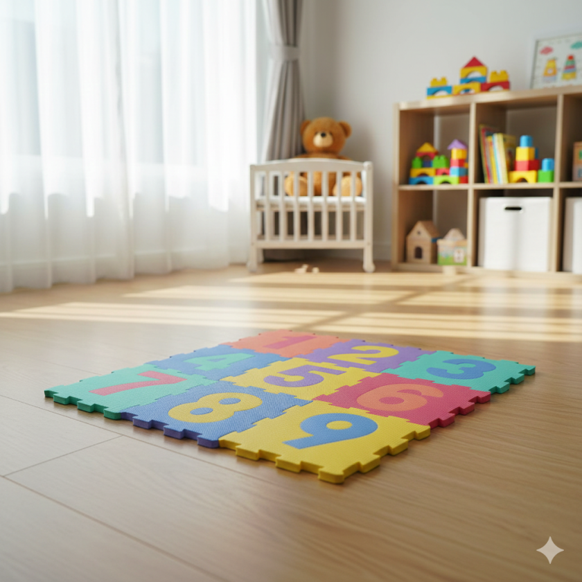 Постелка - пъзел - числа - многоцветна - 9 части