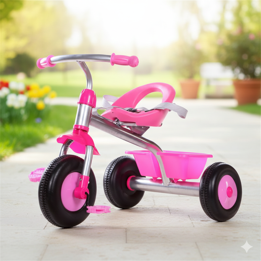 Детски велосипед - триколка - розов - с кошница