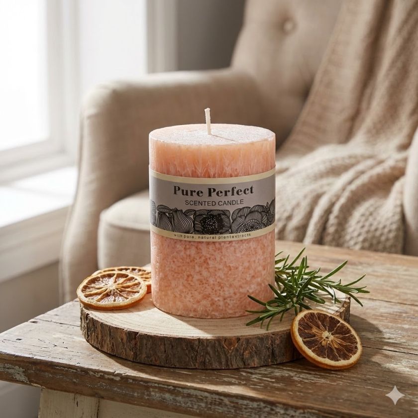 Свещ в чаша с плодове - слонова кост - 310 гр.