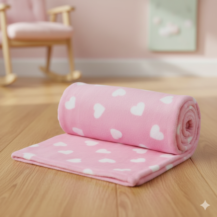 Покривка за бебешко легло - розова - сърца - 100 х 140 см.