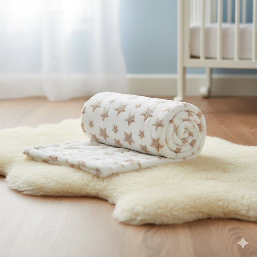 Покривка за бебешко легло - бяла - звезди - 140 х 100 см.