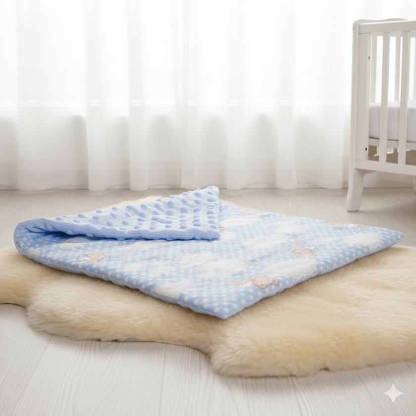 Шалте за бебешко легло - синьо - две лица - 100 х 70 см.